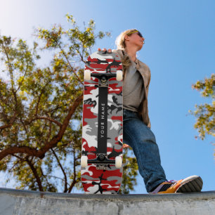 Rood en grijs Camouflage Jouw naam Personaliseren Persoonlijk Skateboard