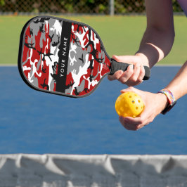 Rood en grijs Camouflage Jouw naam Personaliseren Pickleball Paddle