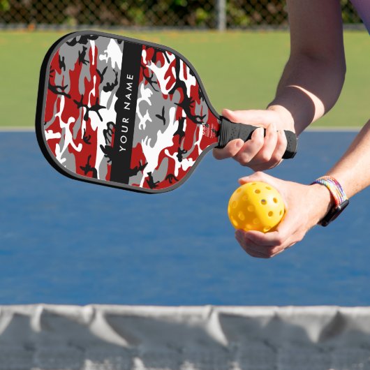 Rood en grijs Camouflage Jouw naam Personaliseren Pickleball Paddle (Insitu)