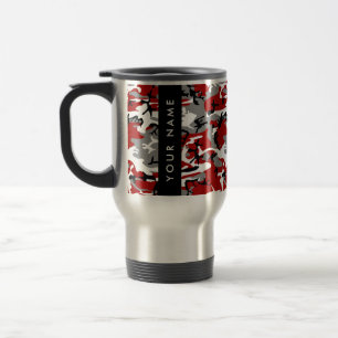 Rood en grijs Camouflage Jouw naam Personaliseren Reisbeker