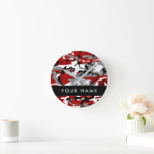 Rood en grijs Camouflage Jouw naam Personaliseren Ronde Klok (Huis)