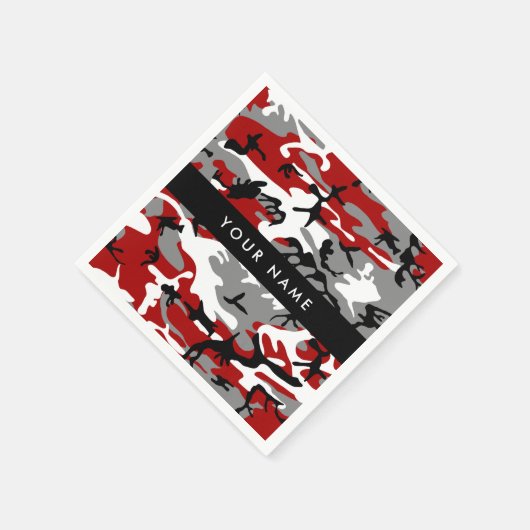 Rood en grijs Camouflage Jouw naam Personaliseren Servet (Hoek)