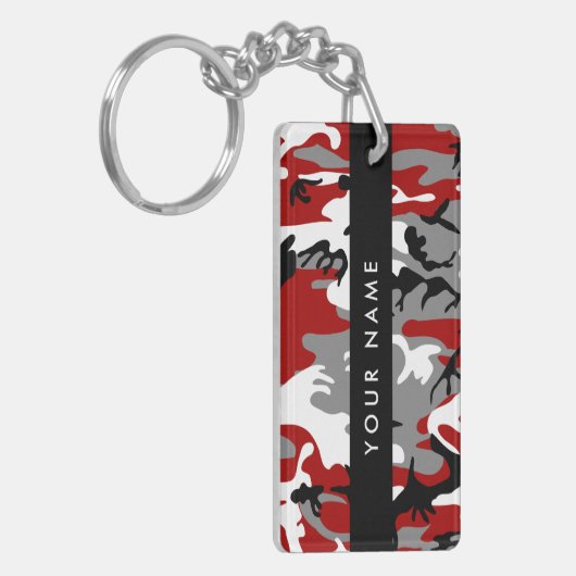 Rood en grijs Camouflage Jouw naam Personaliseren Sleutelhanger (Voorkant Links)