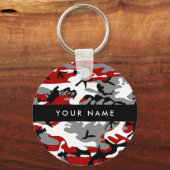 Rood en grijs Camouflage Jouw naam Personaliseren Sleutelhanger (Voorkant)