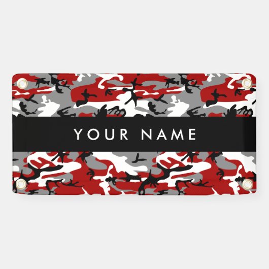 Rood en grijs Camouflage Jouw naam Personaliseren Spandoek (Horizontaal)