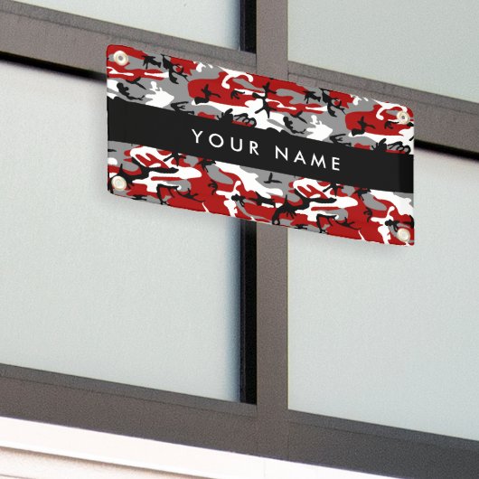 Rood en grijs Camouflage Jouw naam Personaliseren Spandoek (Buitenkant Gebouw)
