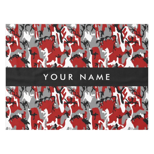 Rood en grijs Camouflage Jouw naam Personaliseren Tafelkleed (Voorkant (Horizontaal))
