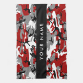 Rood en grijs Camouflage Jouw naam Personaliseren Theedoek (Verticaal)