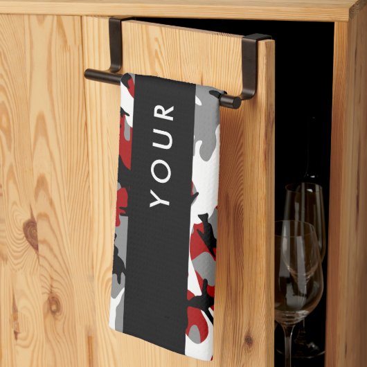Rood en grijs Camouflage Jouw naam Personaliseren Theedoek (Derde Gevouwen)