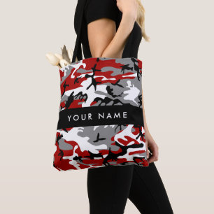 Rood en grijs Camouflage Jouw naam Personaliseren Tote Bag