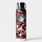 Rood en grijs Camouflage Jouw naam Personaliseren Waterfles (Achterkant)