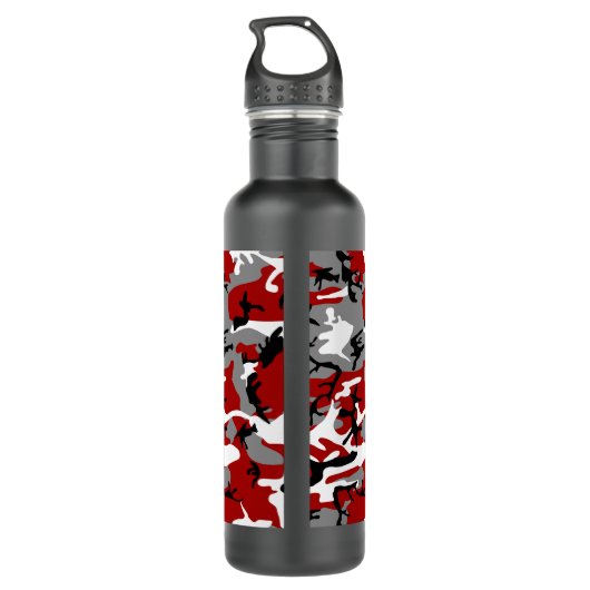 Rood en grijs Camouflage Jouw naam Personaliseren Waterfles (Achterkant)