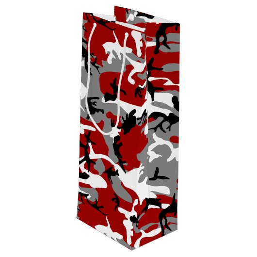 Rood en grijs Camouflage Jouw naam Personaliseren Wijn Cadeautas (Achterkant Gekanteld)