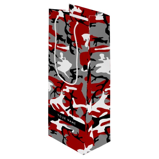 Rood en grijs Camouflage Jouw naam Personaliseren Wijn Cadeautas (Voorkant Gekanteld)