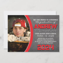 Rood en Grijs Chalkboard Afstuderen Aankondiging