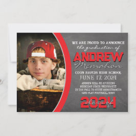 Rood en Grijs Chalkboard Afstuderen Aankondiging