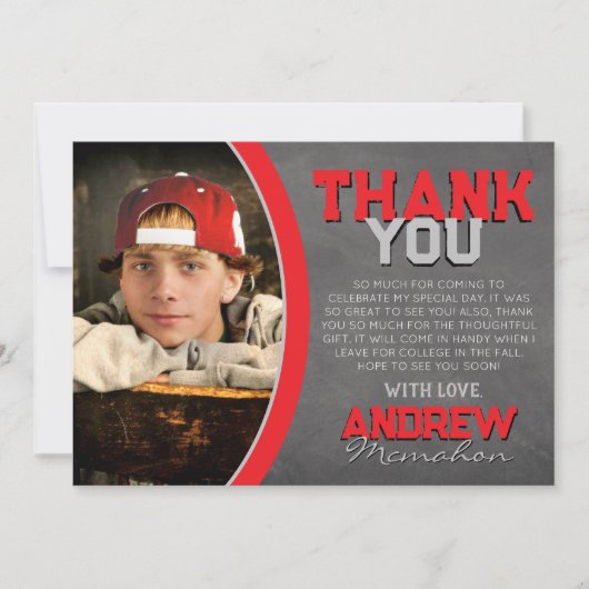 Rood en Grijs Chalkboard Afstuderen Dank u Kaart (Voorkant)