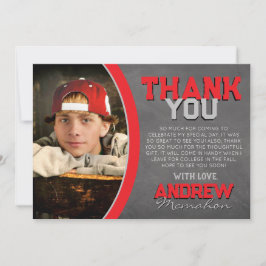 Rood en Grijs Chalkboard Afstuderen Dank u Kaart