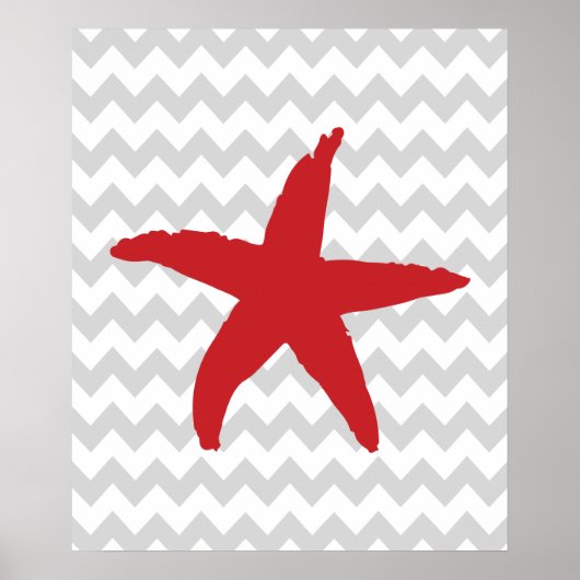 Rood en grijs Chevron Nautical Zee Star Poster (Voorkant)