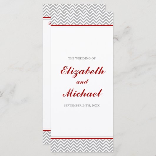 Rood en Grijs Chevron Wedding Programma Programmakaart (Voorkant / Achterkant)