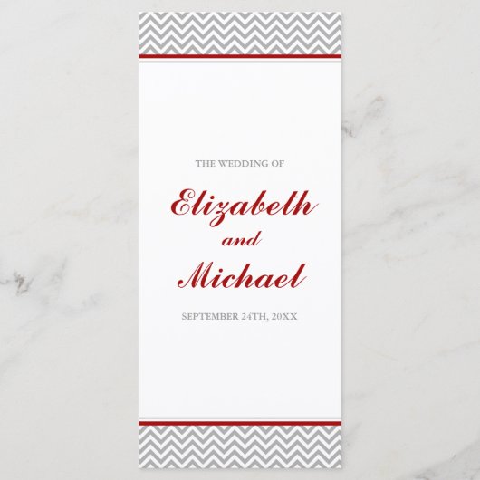 Rood en Grijs Chevron Wedding Programma Programmakaart (Voorkant)