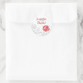 Rood en grijs Damask Envelope Seal Ronde Sticker (Tas)