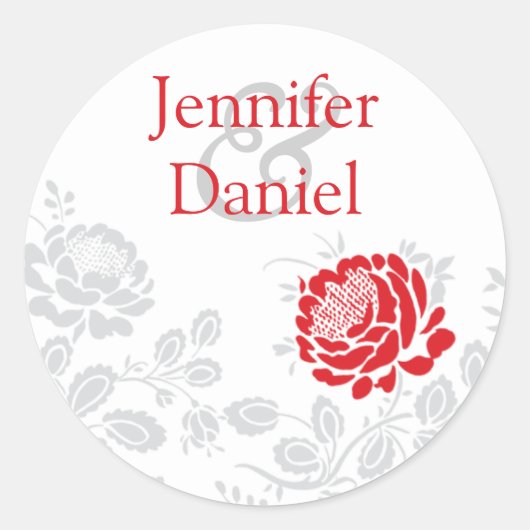 Rood en grijs Damask Envelope Seal Ronde Sticker (Voorkant)