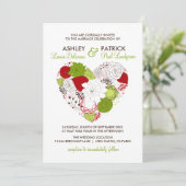Rood en grijs Floral Heart Whimsical Wedding Kaart (Staand voorkant)