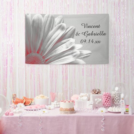 Rood en grijs Floral Highlights Wedding Spandoek (Feest)