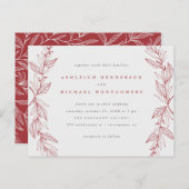 Rood en grijs handgetekend botanisch Wreath Weddin Uitnodiging Briefkaart (Voorkant / Achterkant)