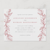 Rood en grijs handgetekend botanisch Wreath Weddin Uitnodiging Briefkaart (Voorkant)
