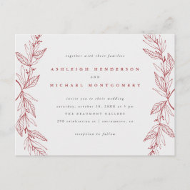 Rood en grijs handgetekend botanisch Wreath Weddin Uitnodiging Briefkaart