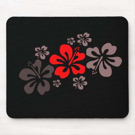 Rood en grijs Hibiscus Muismat (Voorkant)