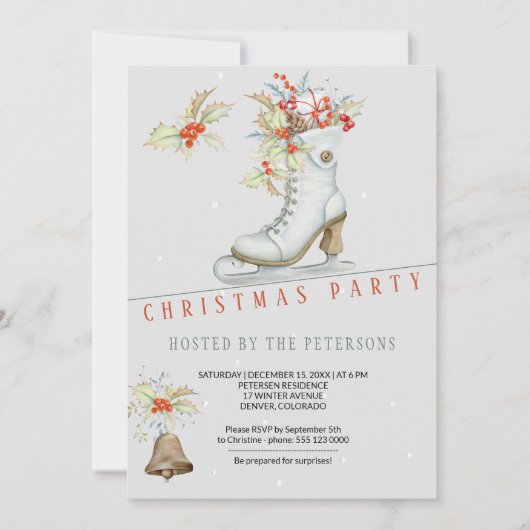 Rood en grijs | IJs-Schaats en kerstcadeaus Kaart (Voorkant)