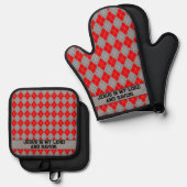 Rood en grijs Jezus is mijn redder oven Mitt & Pot Ovenwant & Pannenlap Set (Voorkant / Achterkant)