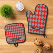 Rood en grijs Jezus is mijn redder oven Mitt & Pot Ovenwant & Pannenlap Set (Top down)