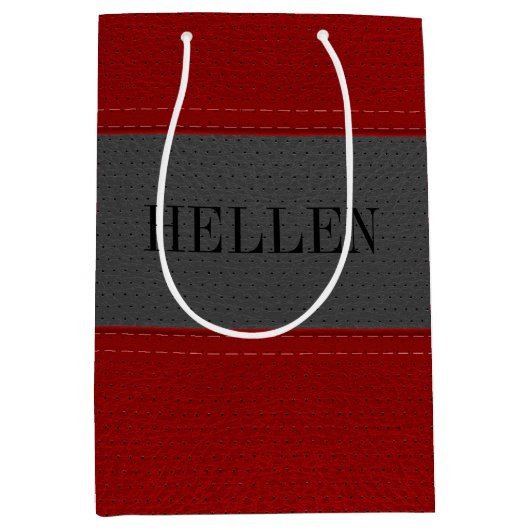 Rood en grijs kunstleder medium cadeauzakje (Voorkant)
