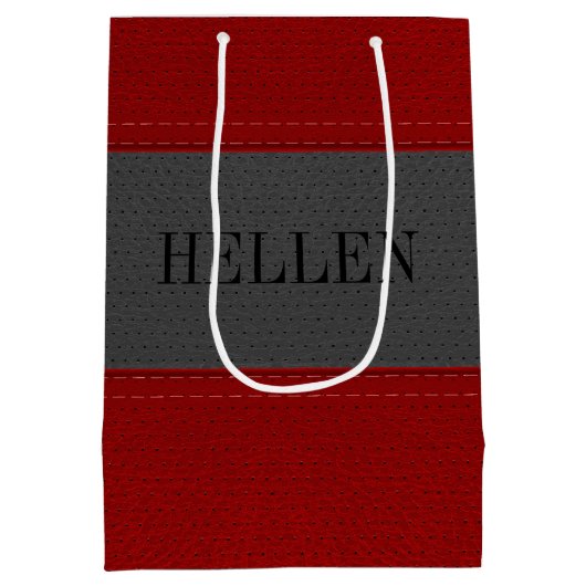 Rood en grijs kunstleder medium cadeauzakje (Achterkant)