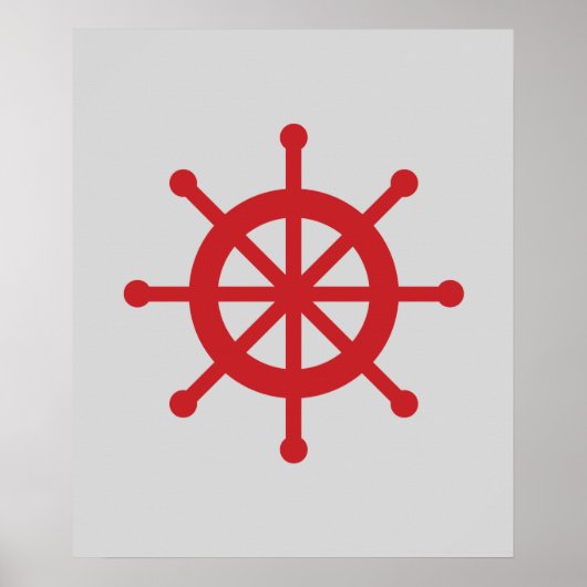 Rood en grijs Nautical Shield Wheel Poster (Voorkant)