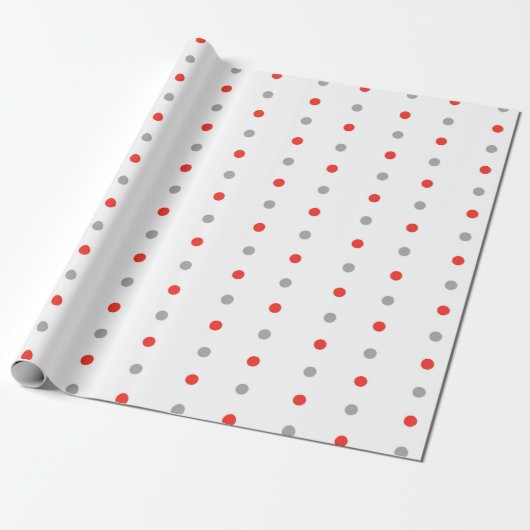Rood en Grijs Polka Dot Pattern Cadeaupapier (Uitgerold)