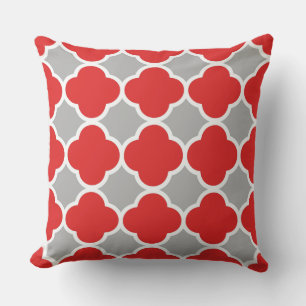 Rood en grijs quatrefoilpatroon buitenkussen