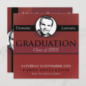 Rood en grijs stijlvol Afstuderen met fotouitnodig Kaart (Voorkant / Achterkant)