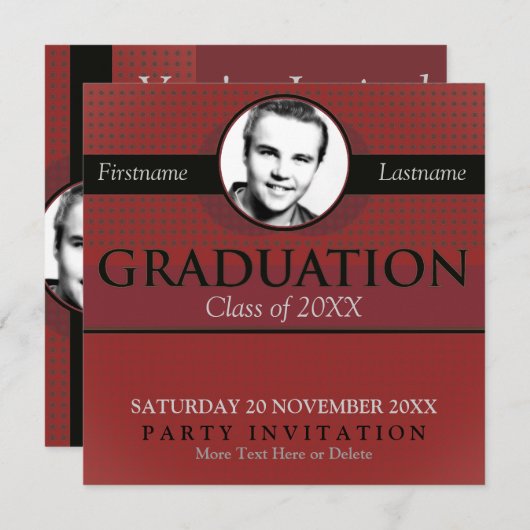 Rood en grijs stijlvol Afstuderen met fotouitnodig Kaart (Voorkant / Achterkant)
