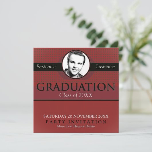 Rood en grijs stijlvol Afstuderen met fotouitnodig Kaart (Staand voorkant)