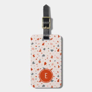 Rood en grijs terrazzo monogram   bagagelabel