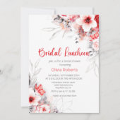 Rood en Grijs Waterverf Bloemen Bruids Luncheon Kaart (Voorkant)