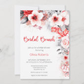 Rood en Grijs Waterverf Bloemen Bruidsbrunch Kaart (Voorkant)
