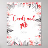 Rood en Grijs Waterverf Bloemen kaarten en geschen Poster (Voorkant)