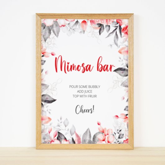 Rood en Grijs Waterverf Bloemen Mimosa Bar Teken Poster