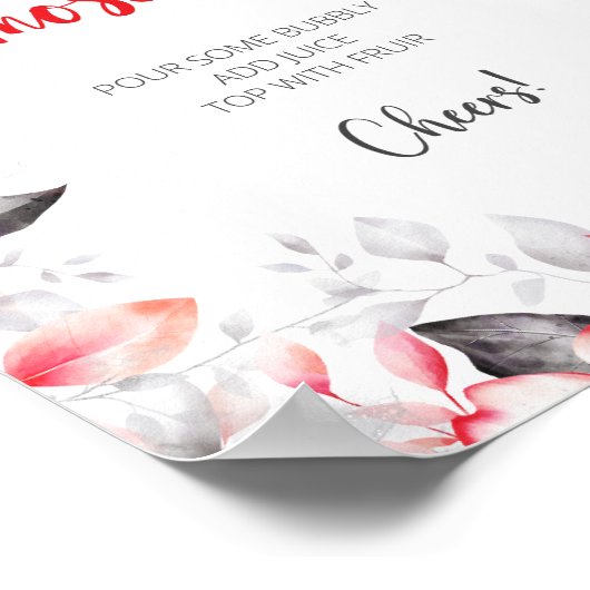 Rood en Grijs Waterverf Bloemen Mimosa Bar Teken Poster (Hoek)